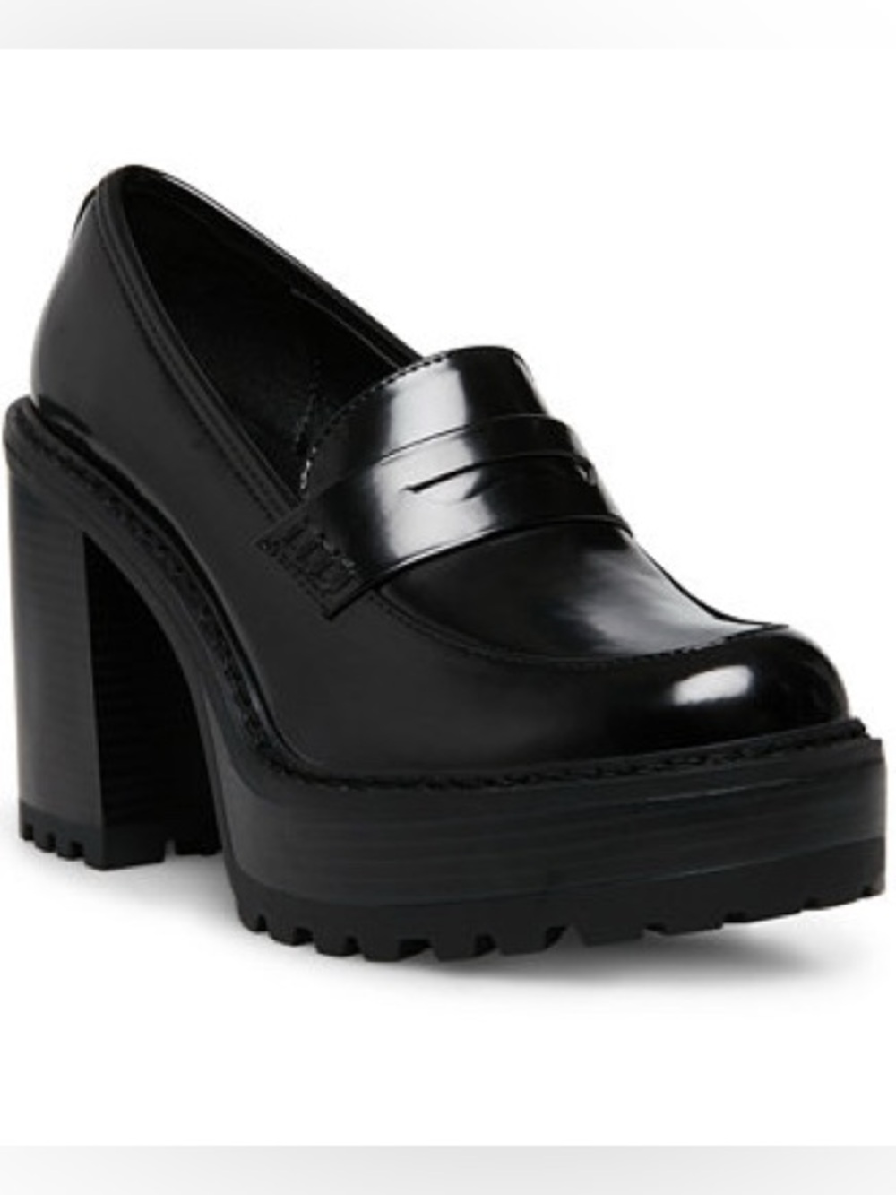 Madden Girl Kassidy Black Patent Platform Penny Loafer Heels